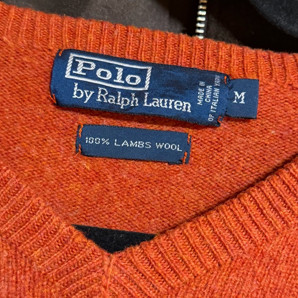 Ralph Lauren Women's V-Neck Sweater 100% Lambs Wool in Orange - Picture 3 of 4